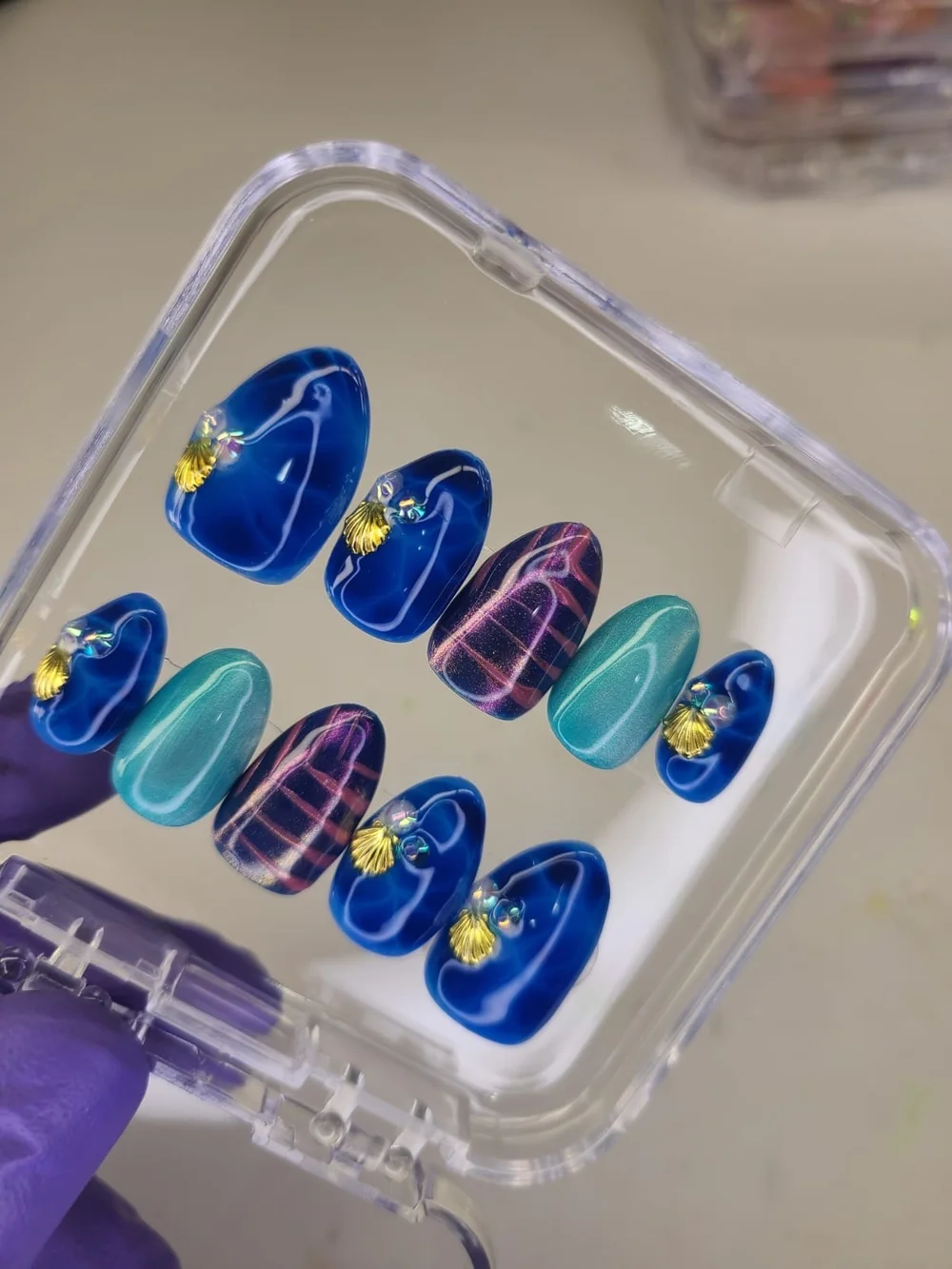 Size-(M)-Sea Blue Theme Press-On Nails